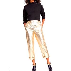 INC Gold Leather Metallic Women's Pants Sz 8